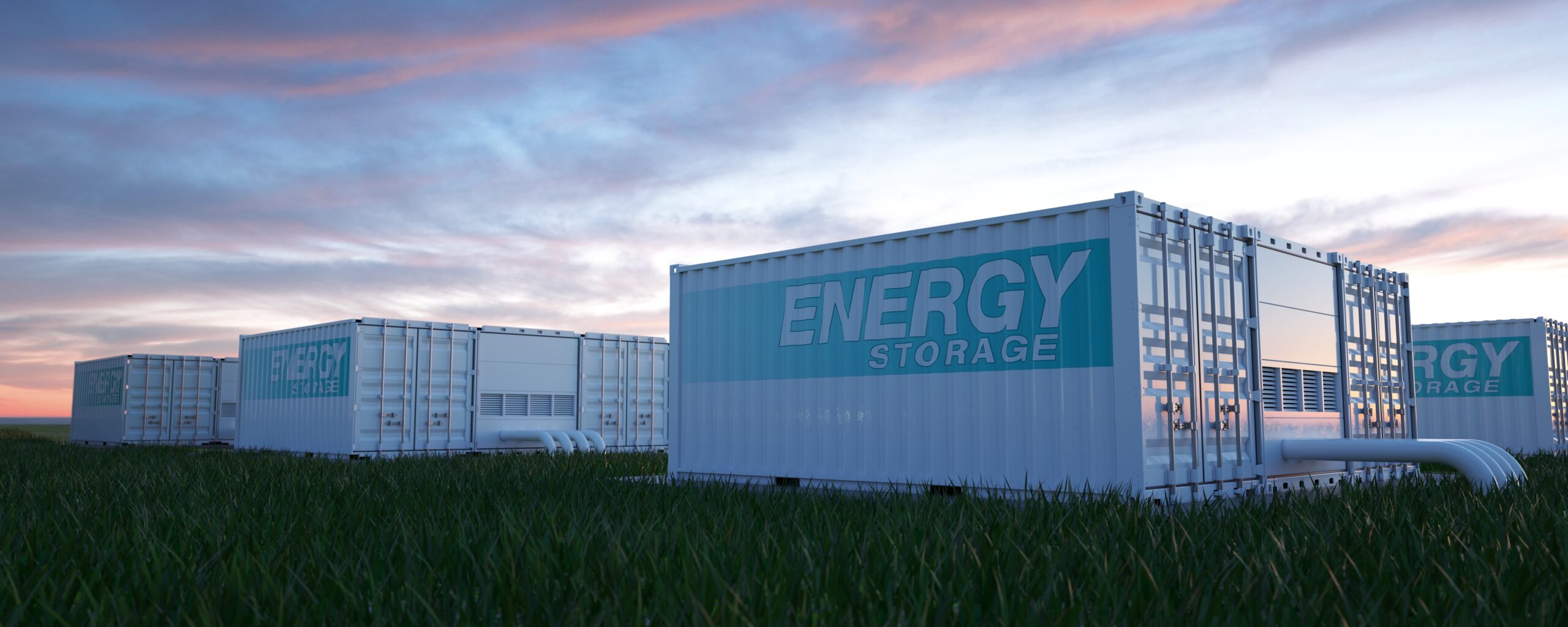 Renewable Energy Storage. Sunset In The Background.